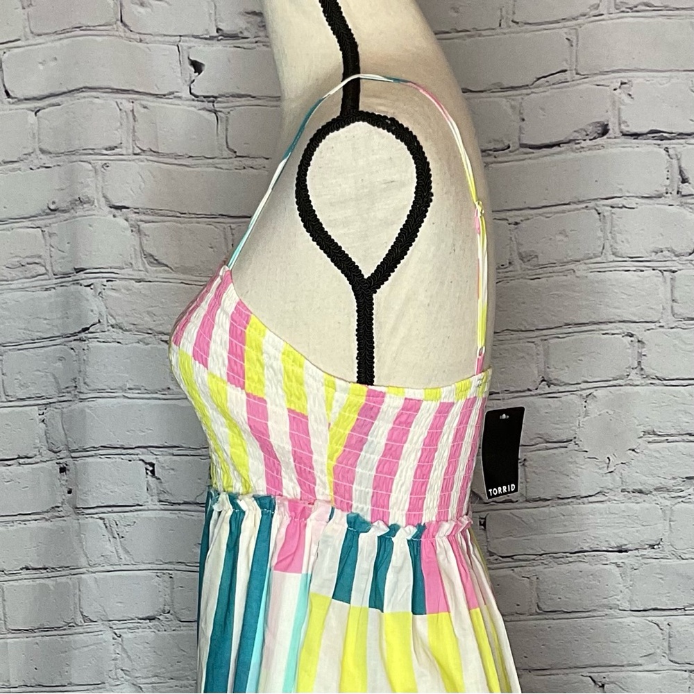 Torrid Mini Cotton Voile Trapeze Cover Up Dress Playful Stripe Dew O L/12 NWT - Picture 5 of 16